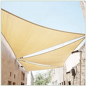 ColourTree 12' x 12' x 12' Beige Triangle CTAPT12 Sun Shade Sail Canopy Mesh Fabric UV Block UPF50 - Commercial Heavy Duty - 190 GSM - 3 Years Warranty (We Make Custom Size)