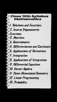 Class 12th Maths Syllabus। Mathematics Syllabus।