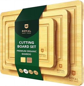 Royal Craft Wood Cutting Board Set For Kitchen, Wooden Cutting Boards With Handles, Multifunctional & Sustainable Bamboo Cutting Boards With Deep Juice Grooves