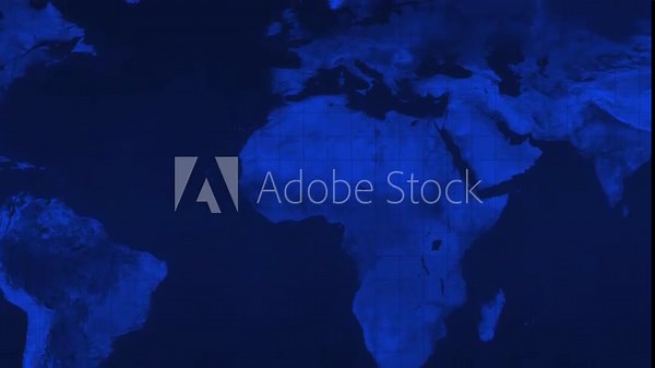 Blue world map with a circular indicator highlighting a location in Africa earth globe.Animated blue world map showing circular indicator marking Africa location earth globe animation.