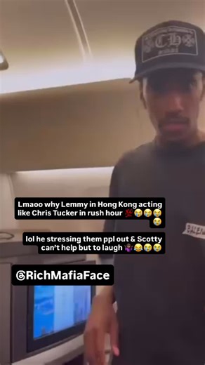 Face on Instagram: "Lmaoo why Lemmy in Hong Kong acting like Chris Tucker in rush hour 💯😭😭😭😭 lol he stressing them ppl out & Scotty can’t help but to laugh 🤷🏾‍♀️😂😭😭"