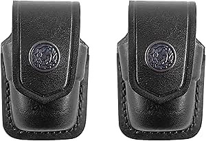 Single Speedloader Pouch for 357 Magnum 6 & 7, 44 Magnum 5, S&W .38 Special 6 Shots - Genuine Leather Carrier/Case with Belt Clip Handmade (ALISM037)