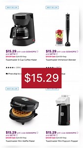  KOHL'S : Toastmaster Small Appliances  $15.29 with code GOSHOP15...