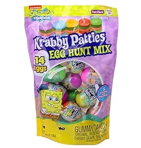 Spongebob SquarePants Gummy Candy Krabby Patty 14 Count Prefilled Plastic Easter Eggs Hunt Mix, 4.44 Ounce, For Kids Girls Boys Teens Grandkids Adults