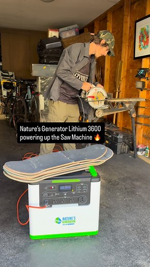 In a garage with zero power, creativity doesn’t stop. Professional skateboarder, woodworker, and visual artist @davebachinsky powers his entire craft with the Nature’s Generator Lithium 3600. From shaping boards to cutting hardwood, the Lithium 3600 keeps his tools running and his ideas alive. Full video dropping soon — stay tuned. #lithium3600 #naturesgenerator #cleanenergy #solarpower #davebachinsky #woodwork | Nature's Generator