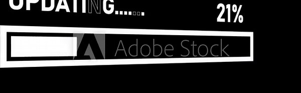 Black Screen Software Update Progress Bar at 0 to 100 Percent with Text on Left loading bar updating