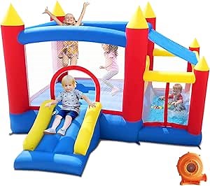 Baralir Inflatable Bounce House with Ball Pit Room for Kids 3-6, Indoor Bounce House with Slide, Blow Up Jumping Castle with Blower, Ball Pit with Sun Cover for Outdoor, Perfect for Kids Party