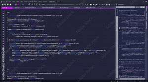 Ide Coding Session, Real-time Programming With a Dark-themed Interface. Code Execution and Debugging Across Multiple Frames, Software Development Processes and Techniques.