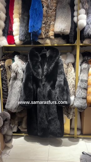 Luxury Saga black Fox Fur Coat With Extra Lavish hood Order it at www.samarasfurs.com #whitefoxcoat #foxcoat #newyork
