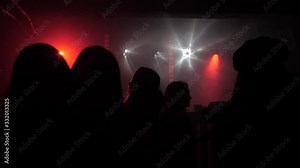 A crowd of people dancing at a music festival. A party in the big hall