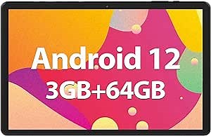 Android Tablet, 10 inch Android 12 Tablet, 3GB RAM 64GB ROM 512GB Expand, 8000mAh Battery, WiFi, Bluetooth, Dual Camera, HD Touch Screen, GMS Certified(Black)