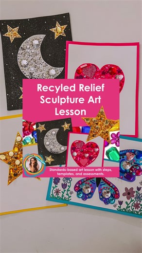 Remember this GEM I posted earlier? I finally got around to making the full tutorial for y’all. I finalized a full standards-based art lesson plan for you that follows the same format as my curriculum packs if you’re interested! (Available in my TpT) and a video (available on my YT channel) I love doing found object sculptures and collages in my elementary art room. 🎨 ⭐️This year our school theme is “Show up and Shine” which has been interpreted in many ways all over the building- movie stars, 