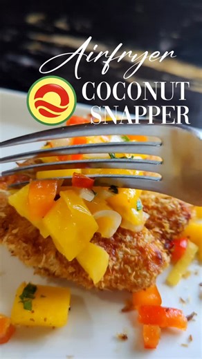 Another air fryer recipe for you to try😋 Take a look at how to make this Air fryer Coconut Snapper with Mango Mint Salsa⬇️ Total time: 30 minutes Serves 2-3 Ingredients: - 1 bag Rainforest snapper fillets - ¼ teaspoon Salt - ⅓ teaspoon Black pepper For the breading - ½ cup Flour - 1 teaspoon All-purpose seasoning - ½ teaspoon Paprika - ½ teaspoon Onion powder - ¼ teaspoon Black pepper - 1 egg - ¼ cup water - ½ cup unsweetened coconut flakes - ½ cup panko breadcrumbs - Oil spray Mango Mint Salsa
