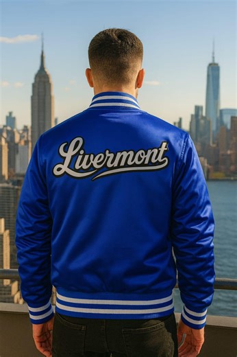 Custom Letterman Varsity Jacket – Royal Blue – Livermont Embroidered Script – NYC Inspired Unisex Jacket - Etsy