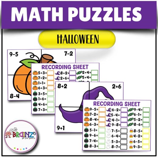 Halloween Math Puzzles | Fall Sequencing Addition & Subtraction within 10