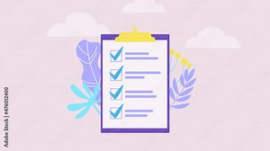 clipboard with checklist 2d flat animation. to-do list and business planning project. complete tasks, checkmarks. achievement and goals. questionnaire. modern cartoon style stock footage