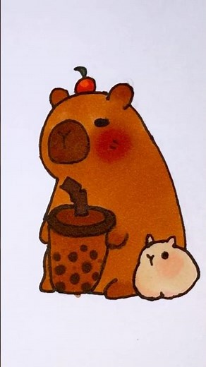 How to Draw a Cute Capybara with Boba Tea 🧋 | Easy Drawing #Shorts