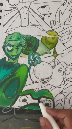 Drawing only with green💚 #art #drawing #challenge