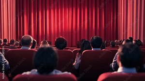 Cinema Red Curtain Opening and Closing on Theater Stage