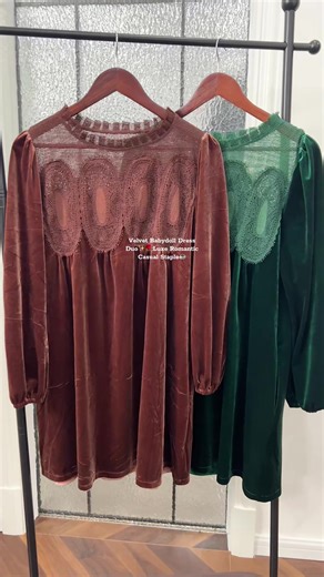 Luxe crushed velvet fabric, delicate lace yoke, and perfect for soft feminine styling💃✨#velvetdress #luxevibes #ootdinspo #outfitideas #winterdress