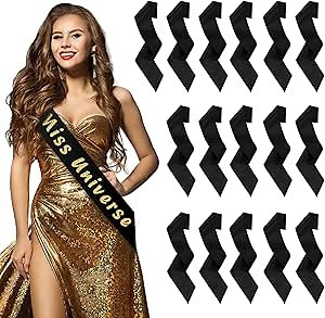 Dreamtop 16Pcs Satin Blank Sash Black Sashes for Pageants Senior Miss America 2026 Sash for Beauty Pageant