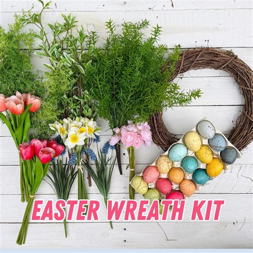 Colorful Spring Easter Egg and Mixed Floral Wreath Kit, DIY Wreath Making Kit, High End Craft Kit, Make Your Own Wreath - Etsy