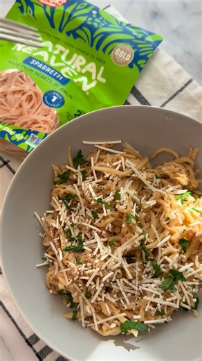 Taylor Golub on Instagram: "Spaghetti with browned butter + Mizithra = proof that simple ingredients can deliver huge flavor! 🍝 I made this using @eatnaturalheaven Spaghetti, and it’s quickly become my go-to for an easy, better-for-you pasta night dinner. The noodles heat through beautifully and soak up that nutty browned butter like a dream! The pasta is made completely from hearts of palm, giving you the perfect low-carb pasta alternative! Mizithra cheese is salty, rich, and somewhere between