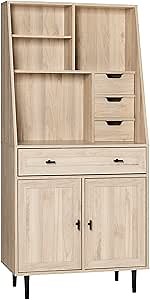 Amazon.com: Walker Edison Secretary Hutch Wood Desk with Keyboard Drawer Bookshelf Storage Home Office Storage Cabinet, 64 Inch, Birch : Home & Kitchen