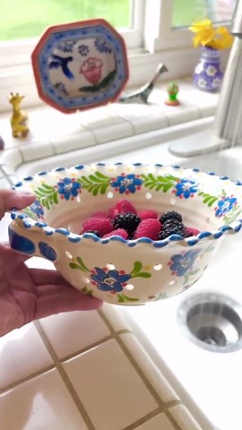 Colander, Berry Bowl, Ceramic, Handmade and Hand-painted With a Flower Design - Etsy