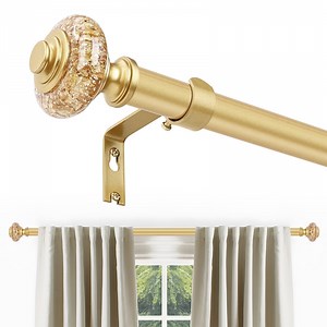 OLV Gold Curtain Rods 36-88 Inch Decorative Vintage Crystal 1'' Diameter with Gold Foil Finials