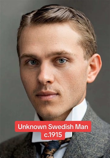 An unidentified Swedish man photographed around 1915, during a time when studio portraits were still one of the most common ways to preserve a person’s likeness. His neatly combed hair, high stiff collar, and tailored suit reflect the formal fashion of the early twentieth century, when appearance and posture in photographs carried great social importance. Though his name has been lost to time, the portrait captures a moment from the final years before the First World War reshaped Europe and ever