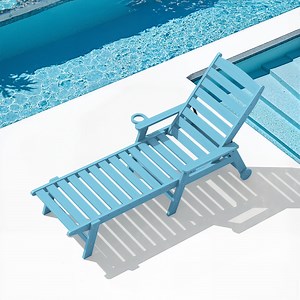 SERWALL Patio Chaise Lounge Chair, 78'' HDPE Outdoor Lounge Chair 5 Positions Pool Lounger Light Blue