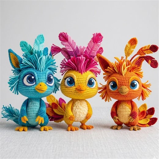 Colorful Feather Creatures Amigurumi Crochet Pattern – Fantasy Plush PDF - Etsy