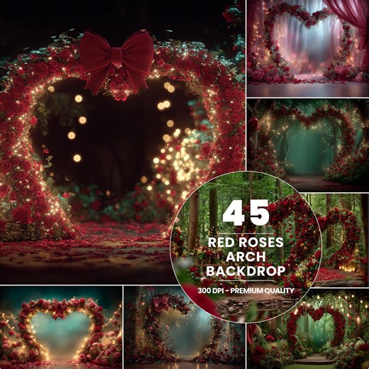 45 Red Roses Arch Backdrop, Romantic Heart Flower Arch Scene, Valentine Love Photography Background, Wedding Floral Backdrop - Etsy