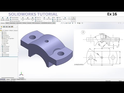 Solid Works 3D Modeling Tutorial: Ex 16 | Plumber Block | Part 2 | Cover