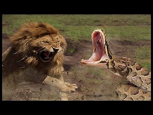 Incredible Lion Attacks And Steals Prey From Python