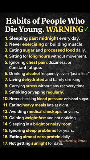 Habits of People Who Die Young. Warning ✅⚠️Your lifestyle is either building your future… or digging your grave. Choose wisely.📌 | Grandma Useful Tips