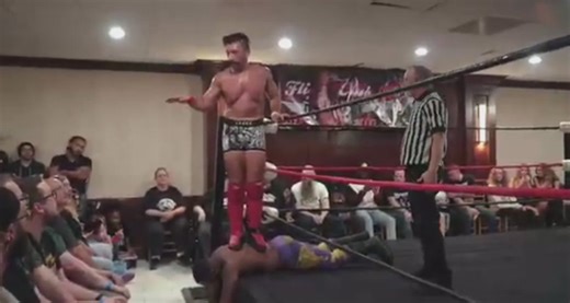 Simon Gotch is so impressed with his own talents, he even gives himself a golf clap. See Simon challenge Jack Price for the XICW US Title now on XICW's 25th Anniversary on ProWrestlingLibrary .com! | Joe Dombrowski