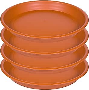 Plant Saucer 12 inch, 4 Pack 13 inch (12.7") Plastic Large Flower Planter Plant Pot Saucers and Drip Tray for Indoors Outdoors, Heavy Sturdy Durable Plant Plate Water Catcher (Terra Cotta)