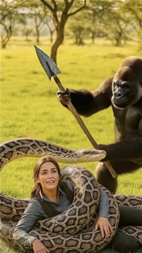 Gorilla Saves Girl From Giant Python | Unbelievable Jungle Rescue 🦍🐍 | Gorilla Universe Shorts