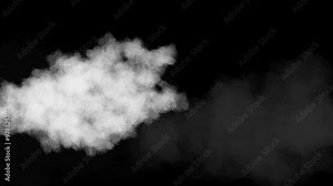 Isolated flying white cloud animation on black background. Concept of weather and nature.