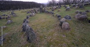 Danish graveyard, ancient vikings cemetery, burial ground in a shape of boats