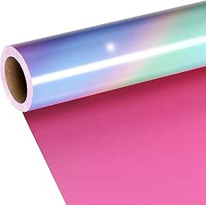 LaRibbons Pink Reversible Wrapping Paper - 17 Inch x 33 Feet Rainbow Gradient Girls Birthday Gift Wrap, Pastel Wrapping Paper for Girls, Party, Holiday & Baby Shower