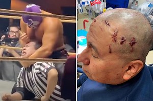 Ref hospitalized after wrestler violently stabs him with spike after match