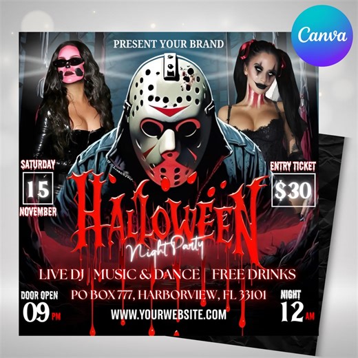 Halloween Party Flyer, Social Media Party Announcement Editable Halloween Party Invitation, DIY Canva Template, Halloween Party Flyer Canva - Etsy