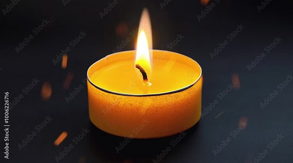 burning candle in the dark. Virtual 4K video animation background with looping time lapse with very smooth graphics.