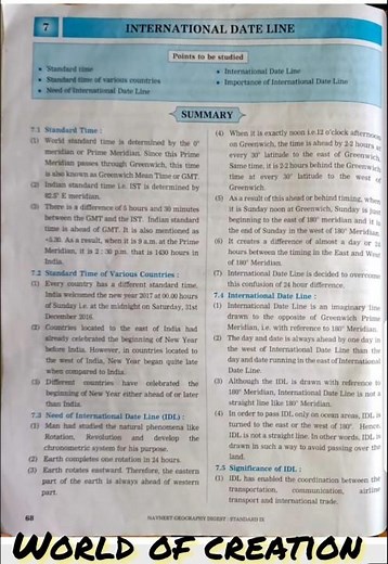 9th standard Geography lesson number 7. International date line answer from digest.