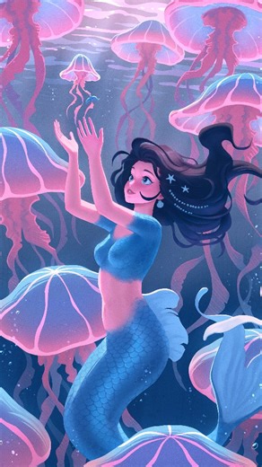 Art of Chiakiro ✨️ on Instagram: "Painting process of the mermaid releasing a baby jellyfish to its family 🧜‍♀️ Process tutorial (26-page PDF), step by step, PSDs and full HD wallpaper are up on my Patre⭐n! Those who join as a Star Point before July 22th can also snatch last month's tutorial before it's archived to the highest tier✨️ #artvideo #artprocess #artreel #paintingprocess #mermaidart #mermaidartwork #digitalartist #digitalpainting #fantasyartist #fantasyartwork"