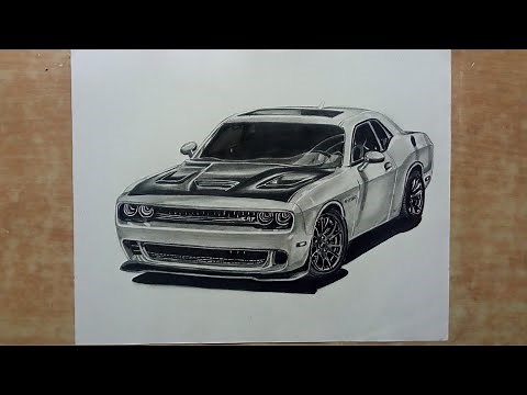How to Draw Dodge Challenger SRT Hellcat, Step by Step Easy