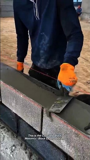 Perfect Concrete Block Wall Construction – Mason Spreading Mortar with Trowel | Masonry Skills